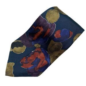 Vintage Etienne Aigner Tie Men's Blue Gold Abstract Floral Silk Office Retro